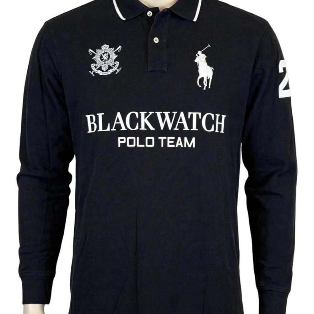 Polo Ralph Lauren Black Watch Polo Team L/S Black Polo Shirt Size 2XL